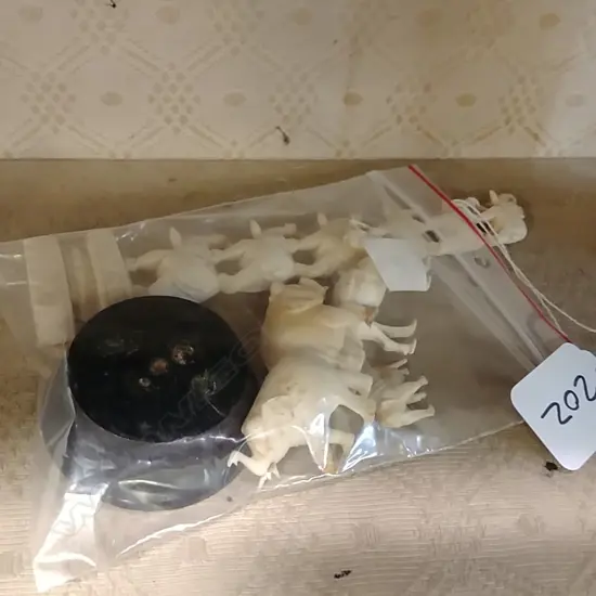 CARVED IVORY 6 ELEPHANT TOWER + 5 OTHER CARVINGS