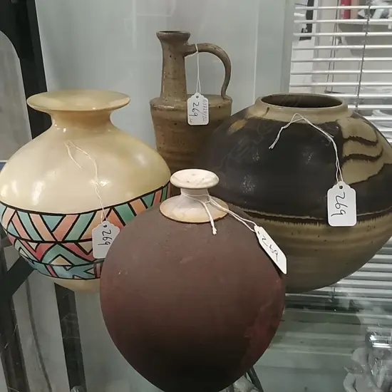 4 ASSTD NZ POTTERY PCS (VASES-BOTTLE)