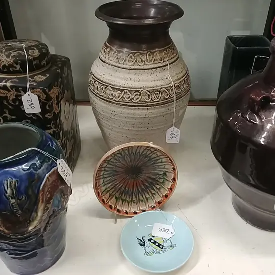 TALL NZ POTTERY VASE-C.L.DISH-SM.WALL DISH