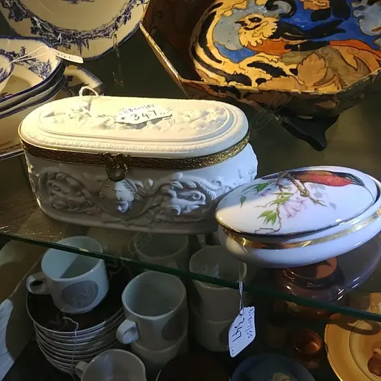 2 LIDDED LIMOGE BOXES