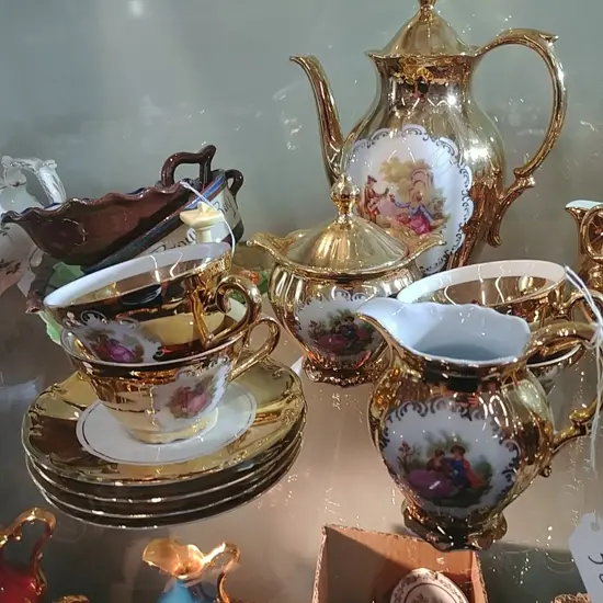 GILT/LIMOGE STYLE COFFEE SET - 11PC