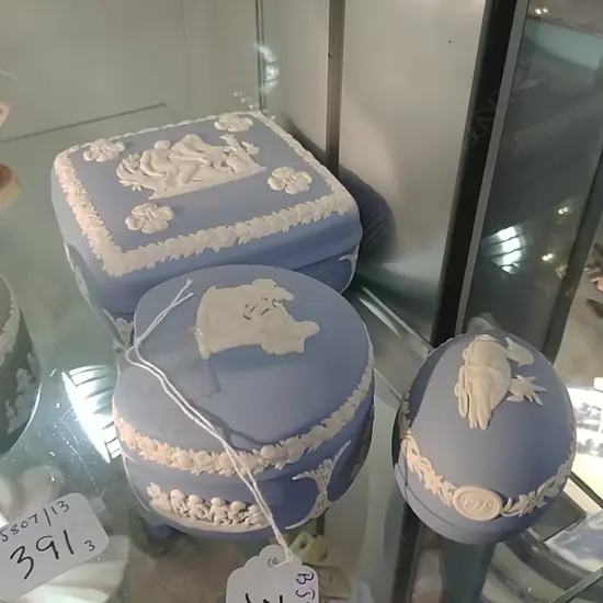 3 JASPER BLUE WEDGWOOD BOXES
