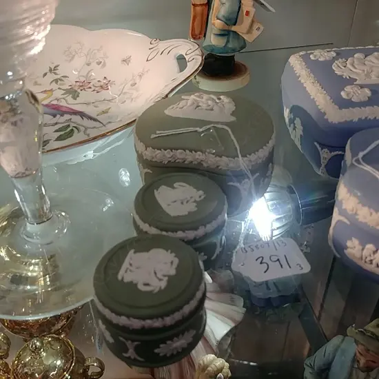 3 JASPER GREEN WEDGWOOD BOXES