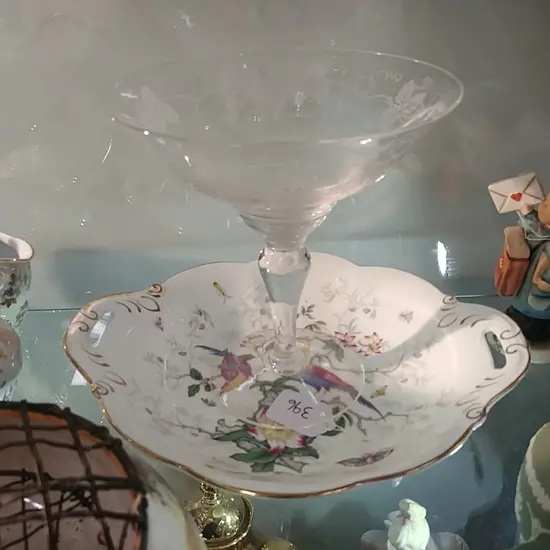 STUART CRYSTAL COMPORT & COALPORT PLATE