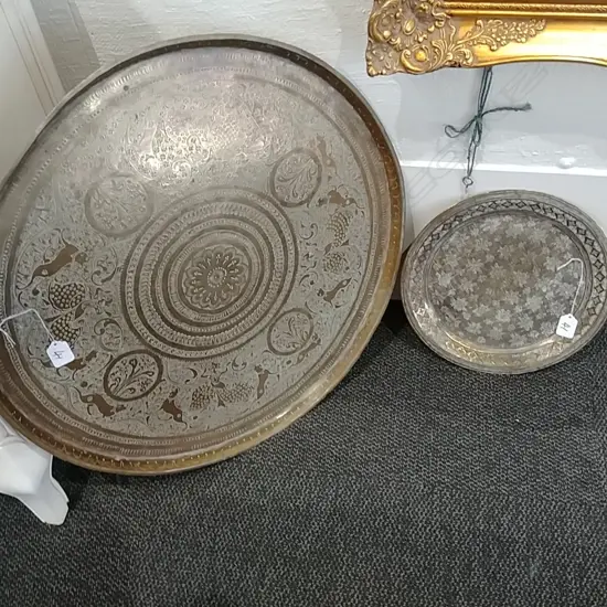 2 ROUND ETCHED BRASS TRAYS
