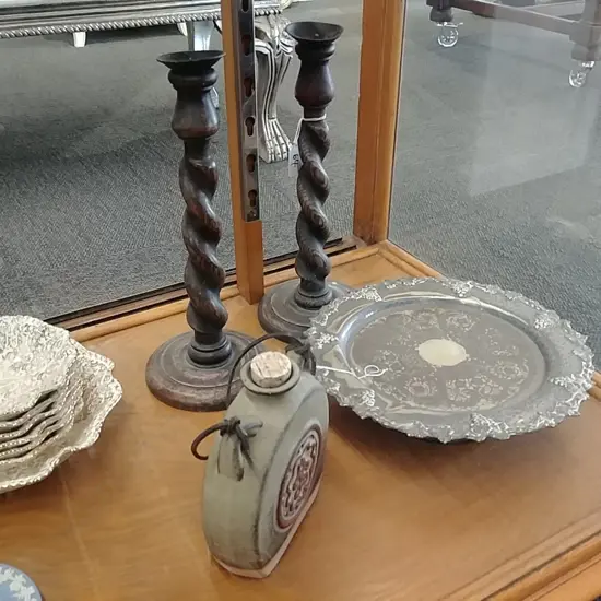 PR BARLEY TWIST C/STICKS-POTTERY FLASK-EP TAZZA