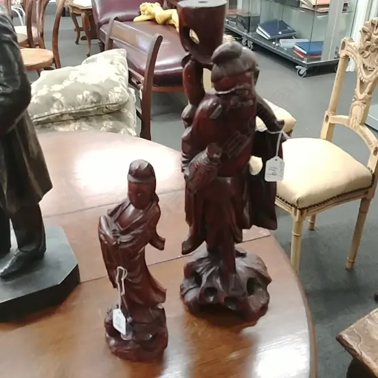 2 CHINESE WOODEN FIGURINES