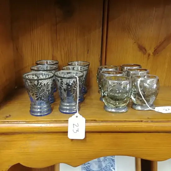 TWO SETS OF SMALL SILVER OVERLAY GLASSES