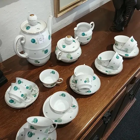 ART DECO GERMAN PORCELAIN COFFEE SERVICE SPOTS 12P