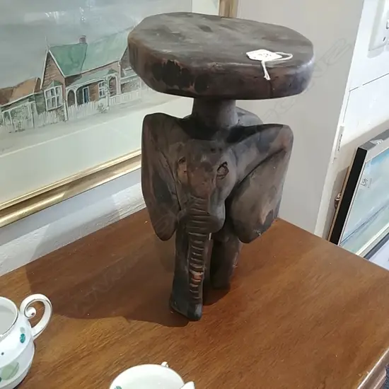 CARVED ELEPHANT STOOL