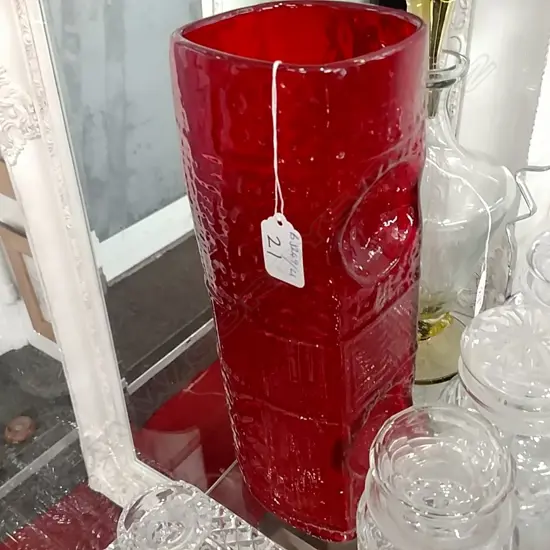 TALL RED GLASS WHITEFRIARS? VASE