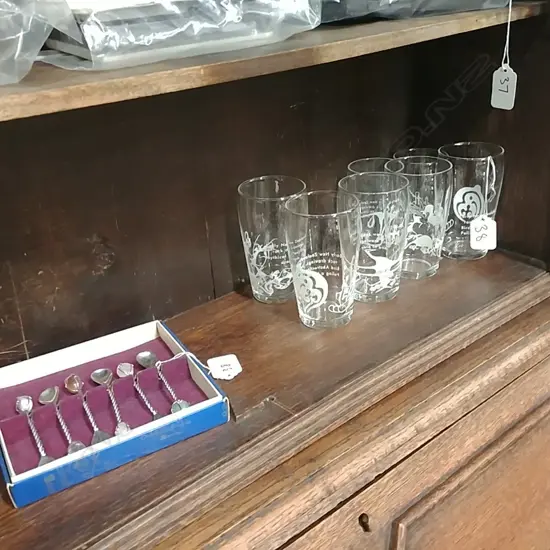 7 NZ GLASSES (ROCK DRAWINGS)+BOX SIL/GEMSTONE TSPS