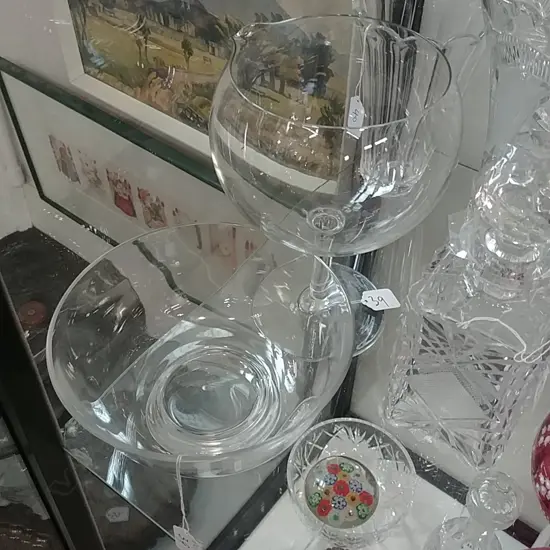 VAL ST. LAMBERT CRYSTAL BOWL AND OVERSIZE GLASS