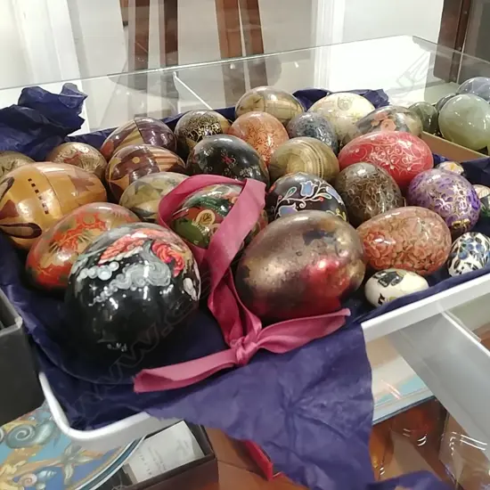 TRAY OF PAINTED EGGS