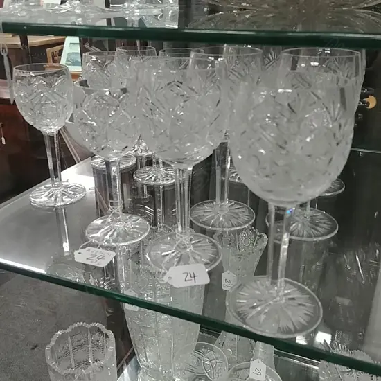 12 BOHEMIAN CUT CRYSTAL RED & WHITE WINE GLASSES