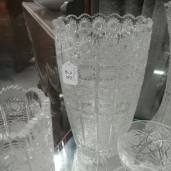 TALL BOHEMIAN CUT CRYSTAL VASE