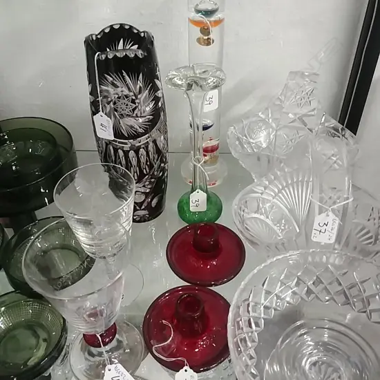 HOKITIKA GLASS VASE+2 CANDLE STICKS +THERMOMETER