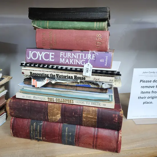 Box of books, including two large volumes: 'The Mod Carpenter, Joiner and Cabinetmaker' published 1906.