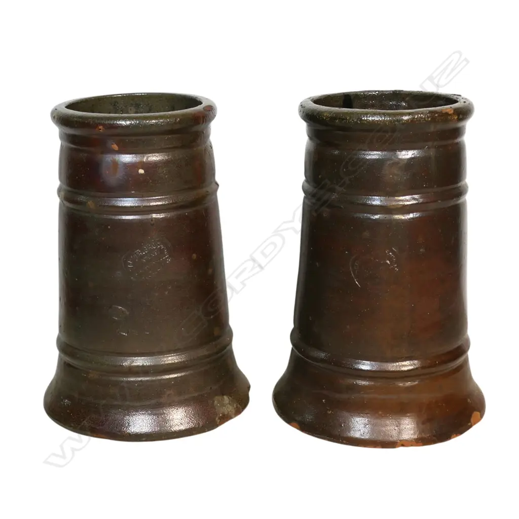 Two chimney pots from Carder Bros & Co. Ponsonby, salt glazed. some faults/chips. H's. 510 & 505mm Image 1++
