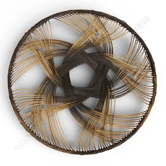 Ruth Castle dyed rattencore woven dish, sunflower pattern, Dia.300mm