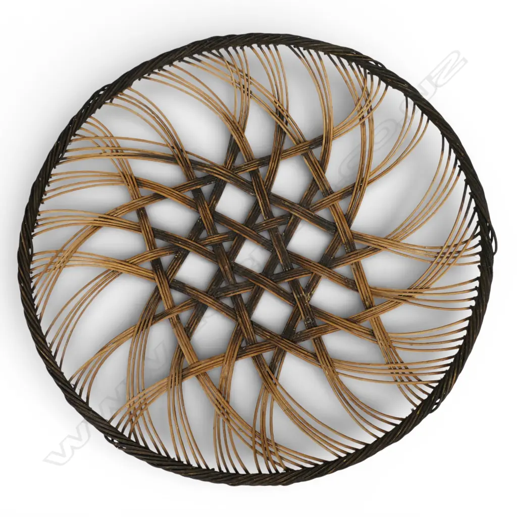 Ruth Castle dyed rattencore woven dish, noughts & crosses pattern, Dia.310mm Image 1++