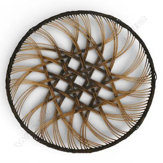 Ruth Castle dyed rattencore woven dish, noughts & crosses pattern, Dia.310mm