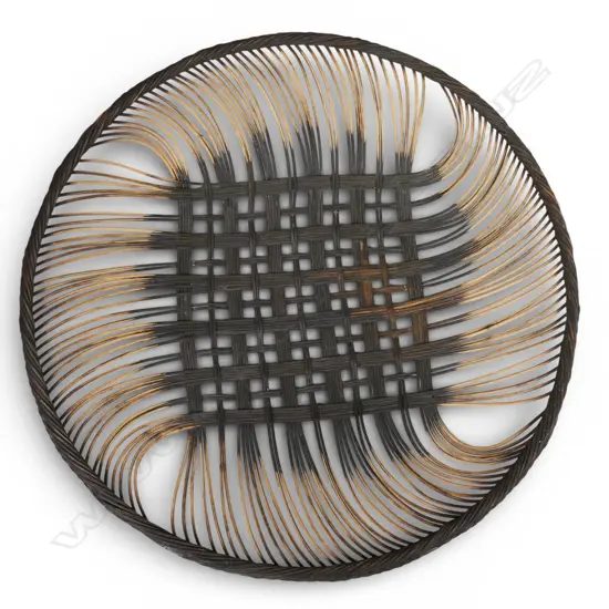 Ruth Castle dyed rattencore woven dish, check pattern, Dia.285mm