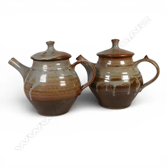 Peter Stichbury two Shino and tenmoku glazed teapots,