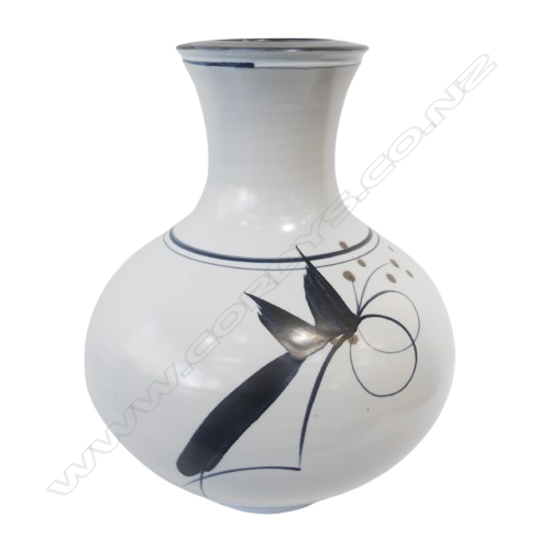 Peter Collis very large floor vase with 'Trout Fly' brushed decoration,