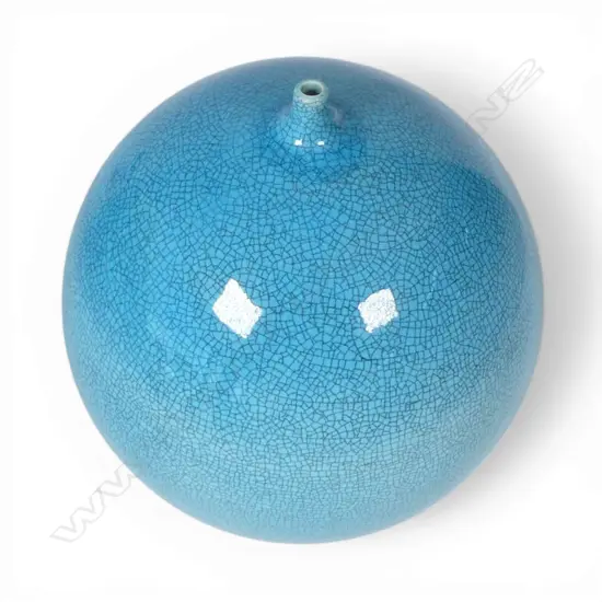 Peter Collis crackle galzed blue orb vase, H.190mm