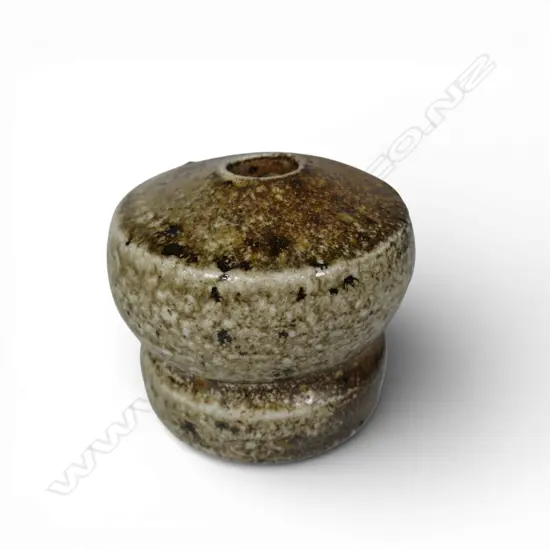 John Madden squat vase, wood-fired salt glaze. Potter's impressed mark to base. H.90mm. Ex. Anneke Borren Collection.