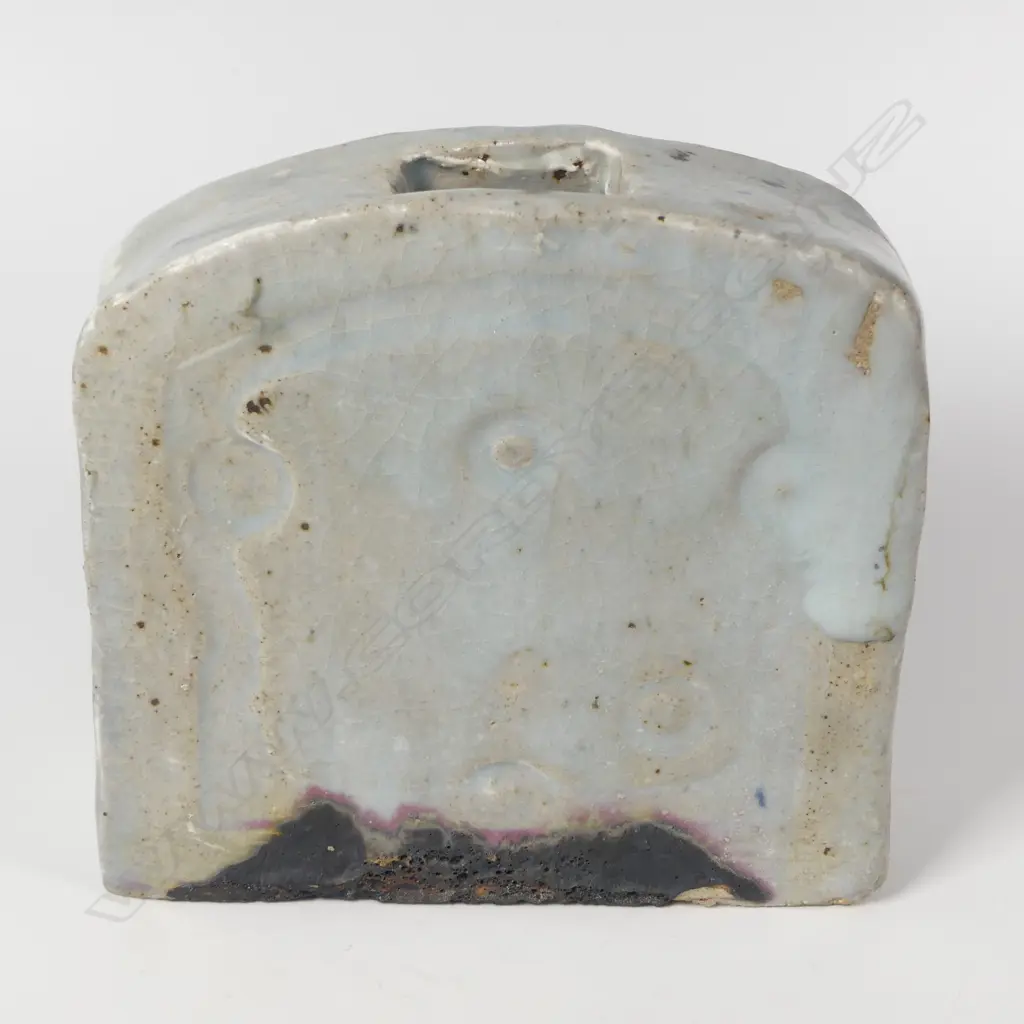 John Papas Lock vase,  Stone ware with thick grey glaze, H.120 x 140mm, signed to base Image 1++