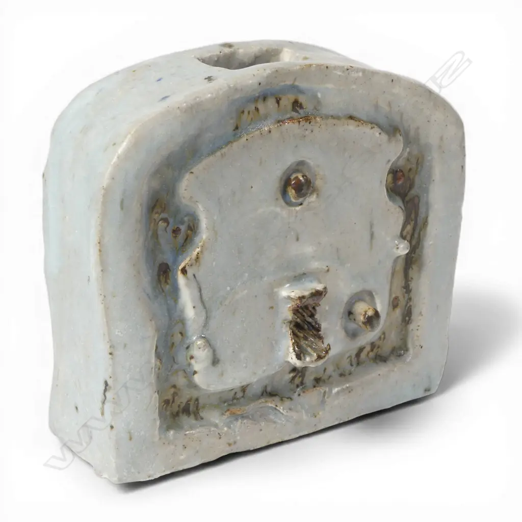 John Papas Lock vase,  Stone ware with thick grey glaze, H.120 x 140mm, signed to base Image 1++