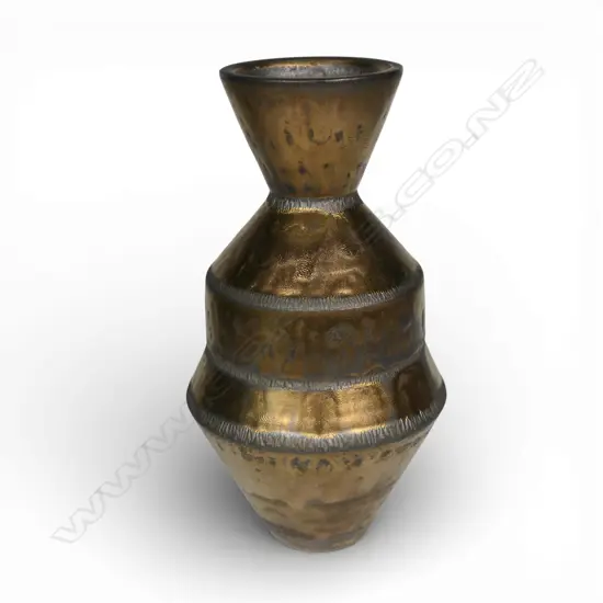 John Parker geometric vase, copper / gold lustre glaze. Potter's marks to base. H.180mm. Ex. Anneke Borren Collection.