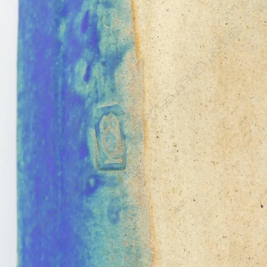 Keith Blight rectangular high sidded Ikebana dish. Blue and green matte glaze. L.370 x 270mm. Hairline to base. Maker's mark to base. Image 1++