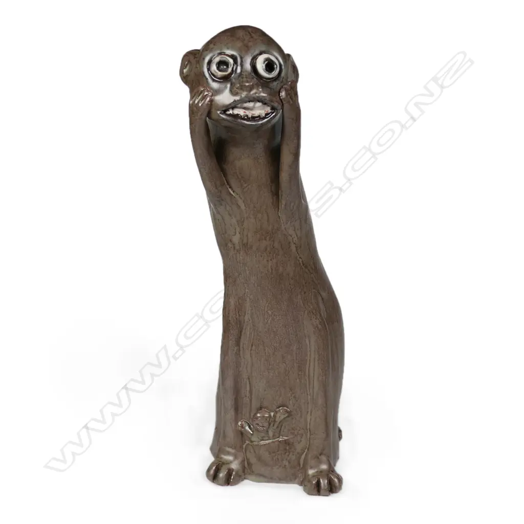 A Mark Rayner pottery creature with hands to cheek (a la 'The Scream'), Image 1++