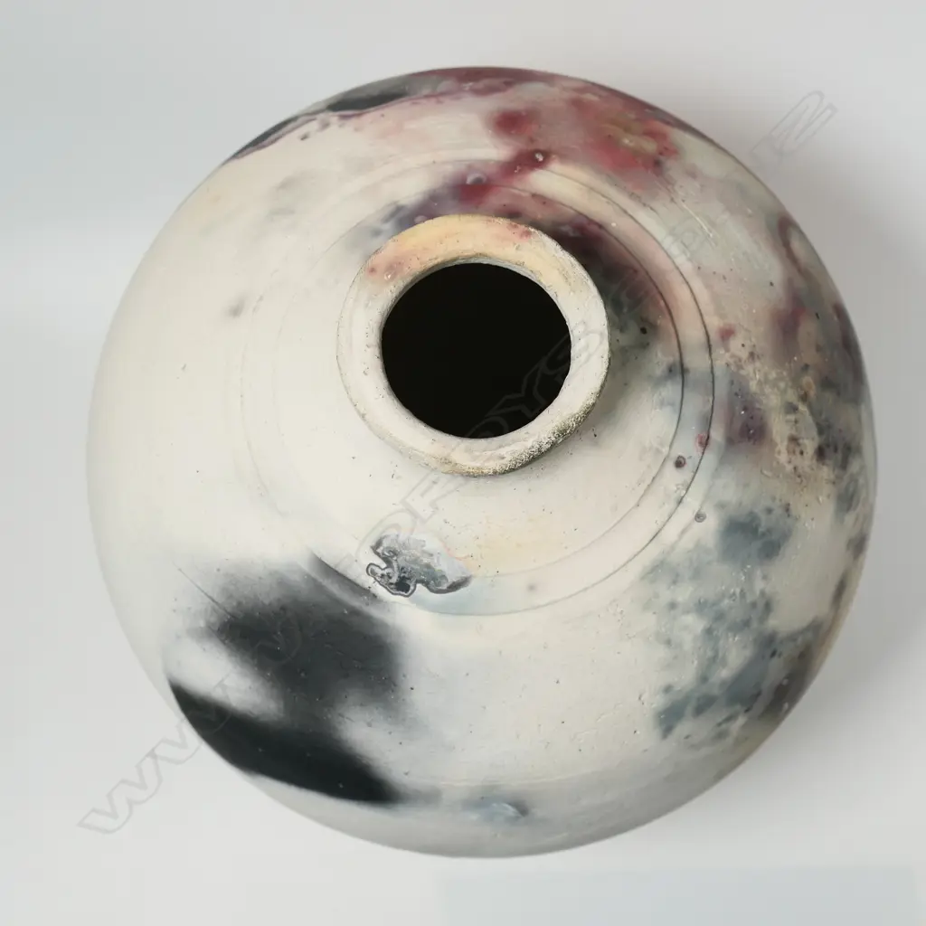 Ray Rogers anagama vase, the spherical body with muted glaze effects. Maker's mark lower side. H.220mm Image 1++