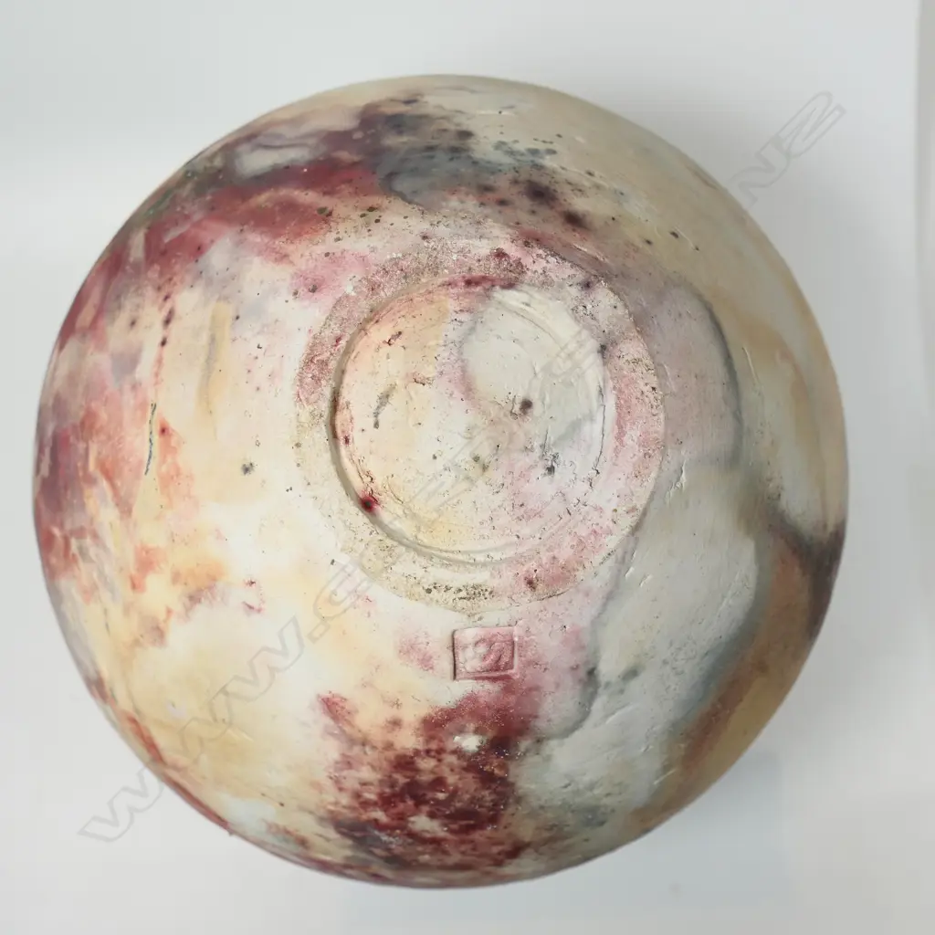 Ray Rogers anagama vase, the spherical body with muted glaze effects. Maker's mark lower side. H.220mm Image 1++