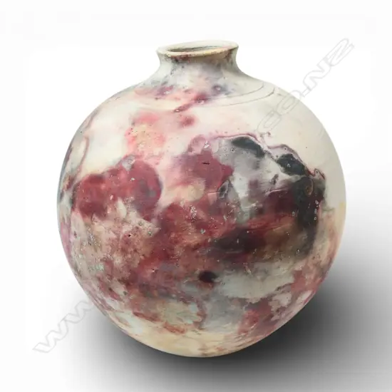 Ray Rogers anagama vase, the spherical body with muted glaze effects. Maker's mark lower side. H.220mm