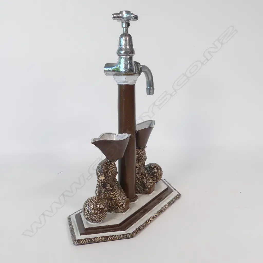 Dalia Lauckaite-Jakimaviciene (Lithuania) mixed media sculpture Ed.1/3, ceramic base with female forms topped with utility tap. H.400, maker's stamp to base Image 1++