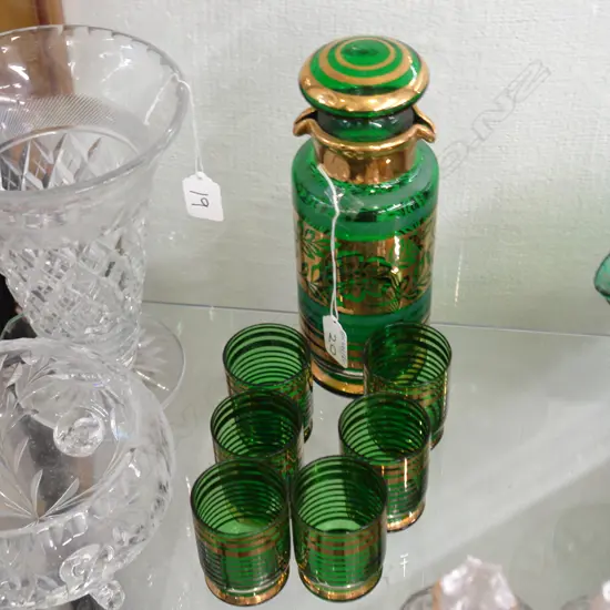 GREEN GLASS LIQUEUR SET