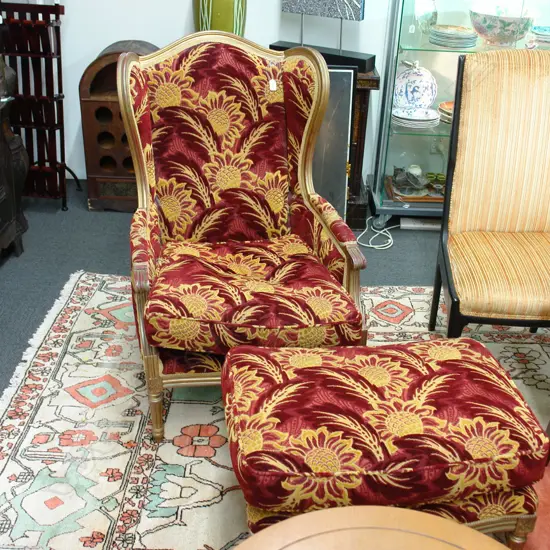 FRENCH STYLE ARMCHAIR & STOOL