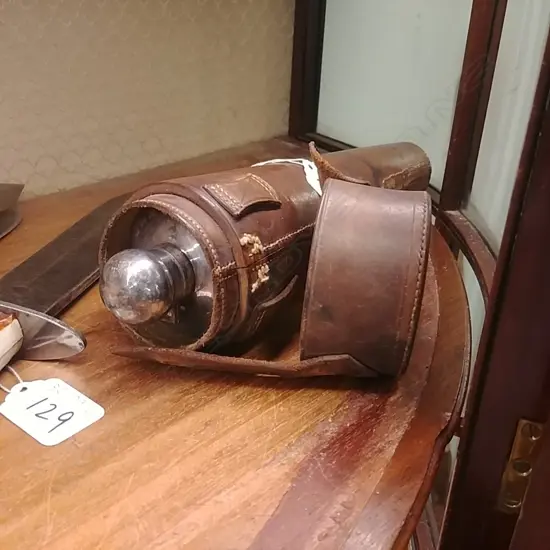 ANTIQUE LEATHER TAPERING FLASK ?WWI?