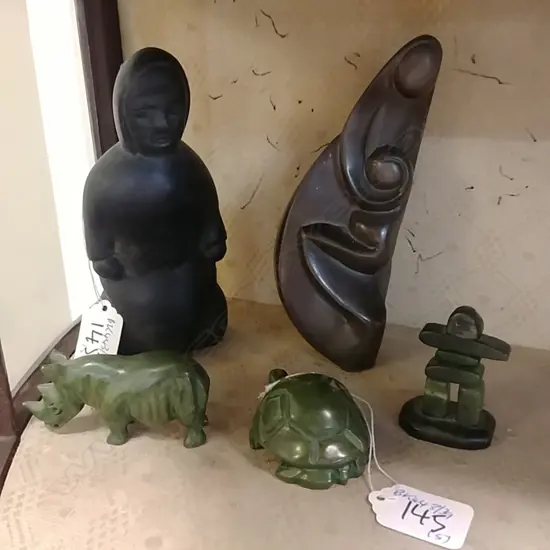 5 CARVED STONE ORNAMENTS