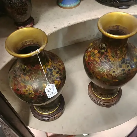 PR CLOISONNE VASES ON STANDS 