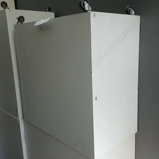 4 PAINTED PLINTHS ON CASTORS