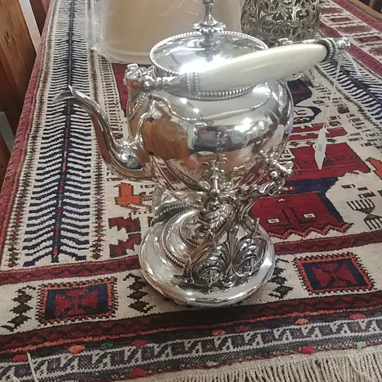 DUTCH SILVER IVORY HANDLED SPIRIT KETTLE