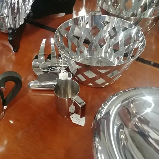 ALESSI CUT OUT FRUIT BOWL & SM JUG + JAB TONGS