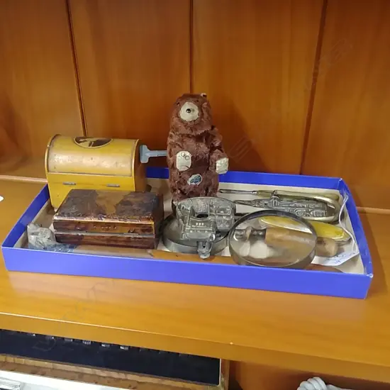 LOT BOXES,BRASS,TOYS EYE GLASSES ETC