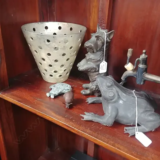 METAL VASE,FROG, DOG ETC